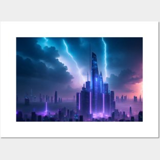 Futuristic city with beautiful sky landscape Posters and Art